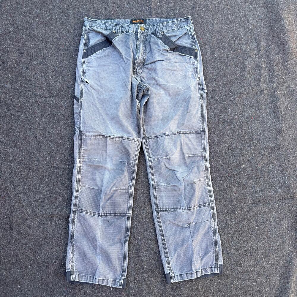 Men's Ridgecut Toughwear Faded Gray Distressed Ripstop Cargo Work Pants 35 x 30